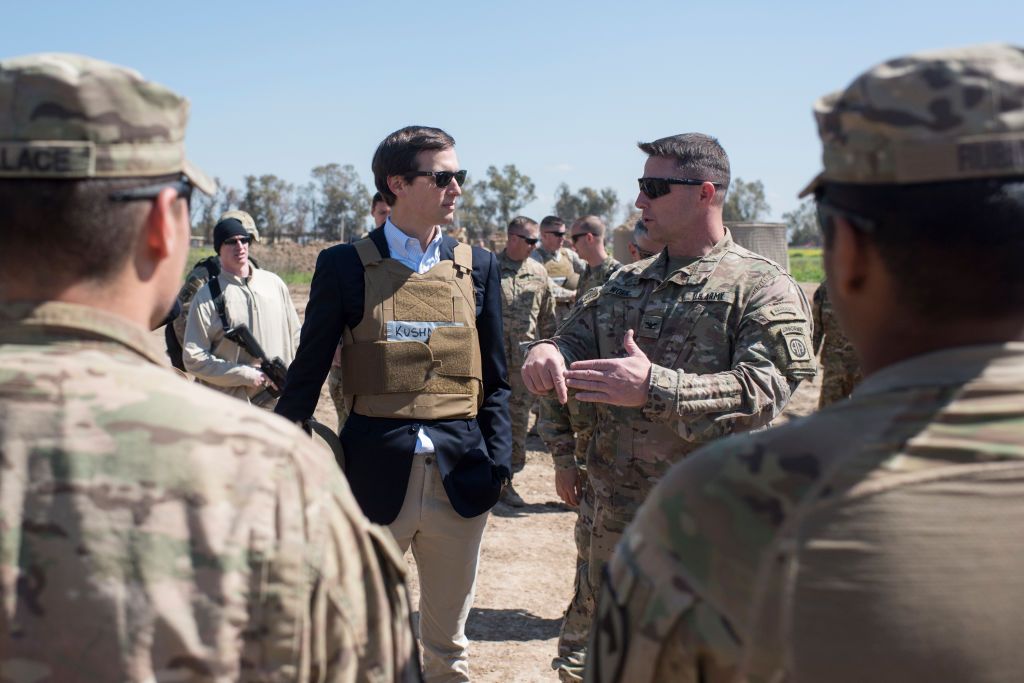 Kushner meets with service members at a forward operating base near Qayyarah West in Iraq, April 4, 2017 (via Department of Defense)<br>